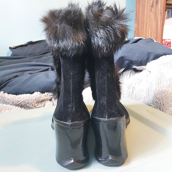 Vintage 1940s‎ boots galoshes overshoes black velvet - Picture 4 of 5